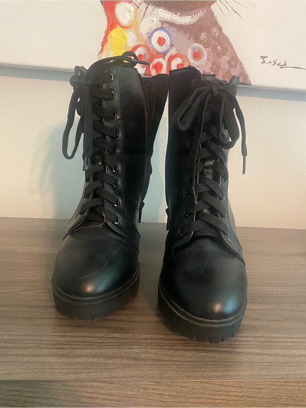 Soda Black Lace-Up Platform Combat Boots